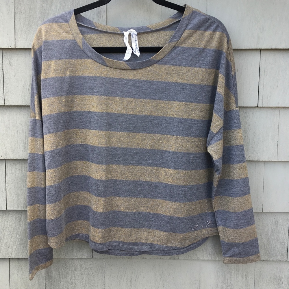 Seven for all Mankind Gray & Sparkly Gold Scoop Neck Long Sleeve Top Medium